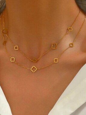 Gold Plated Stainless steel Clover Layered 1pc Necklace